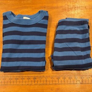 HANNA ANDERSSON 140 Two-Tone Blue Stripe Organic Cotton Pajama Set Baselayer